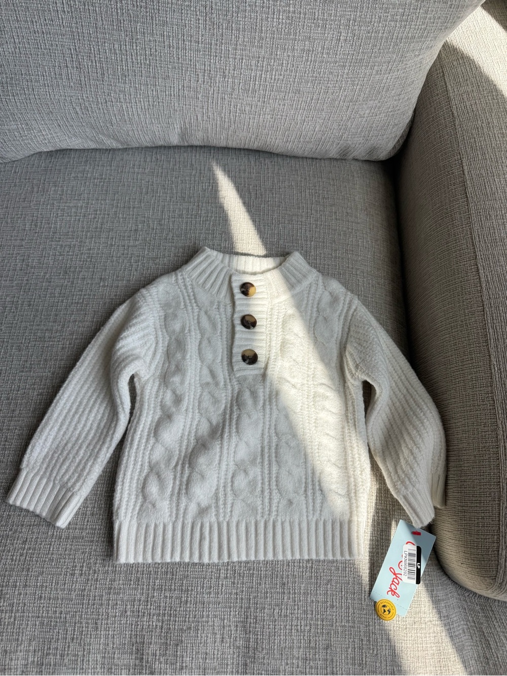 18 Months Cat & Jack Cream Cable-Knit Button Sweater
